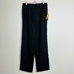 Donna Karan Black High-Waist Wide-Leg Trousers with Pleats